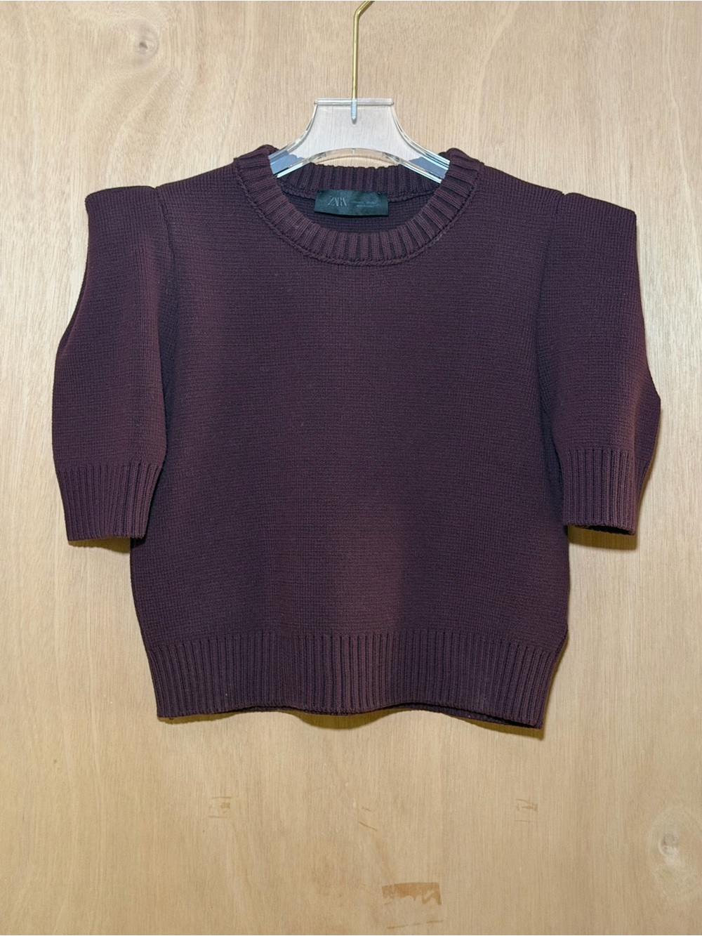 Zara Short-Sleeve Crewneck Sweater - Deep Burgundy